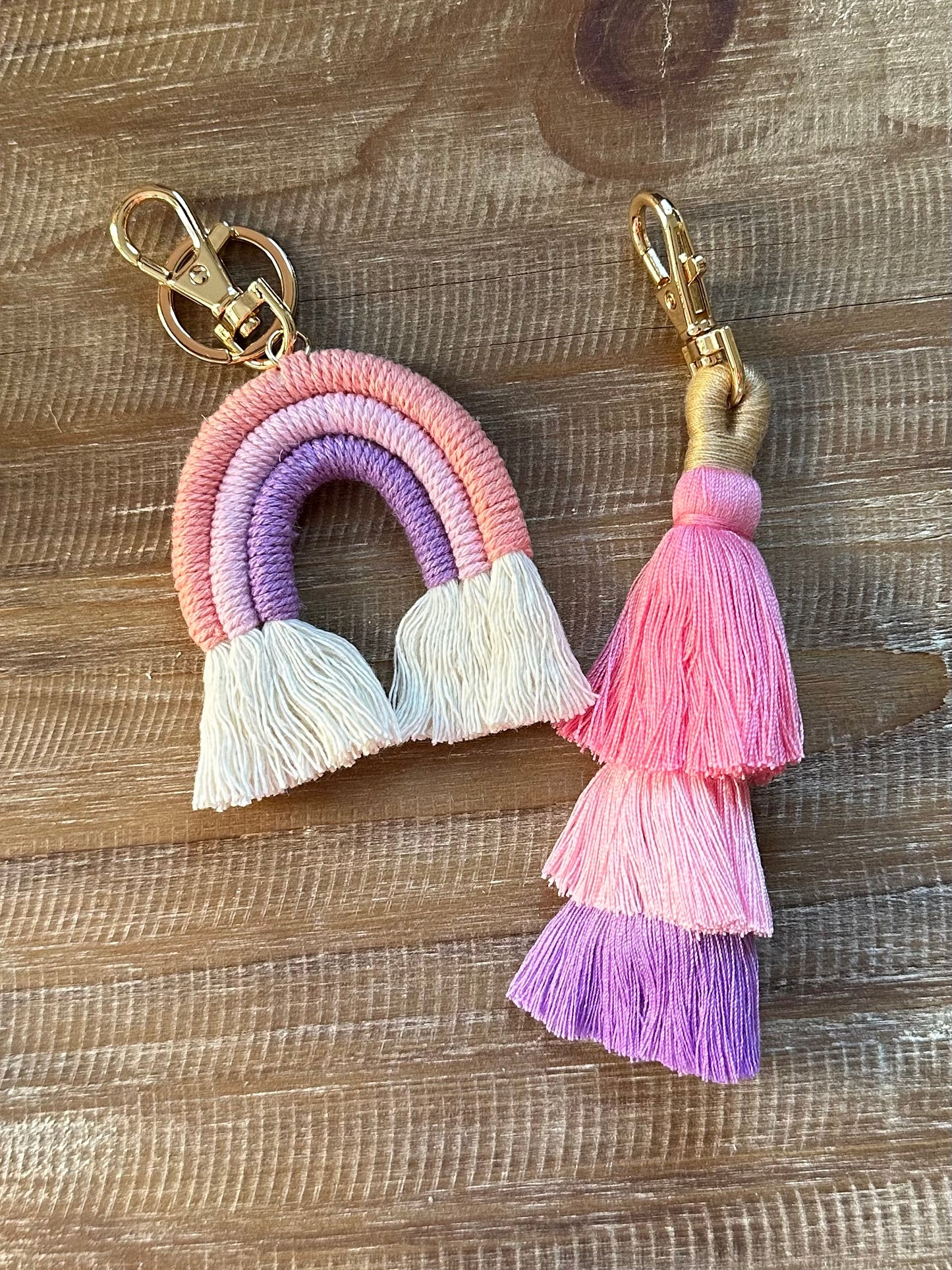 Rainbow and tassel keychain set