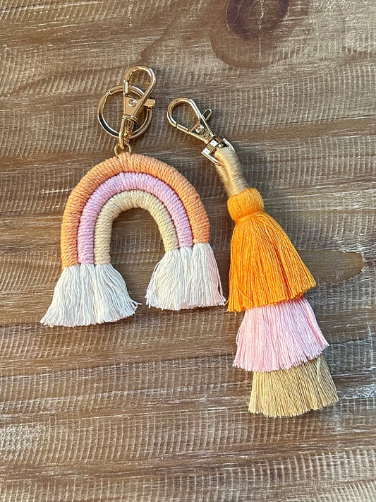 Rainbow and tassel keychain set