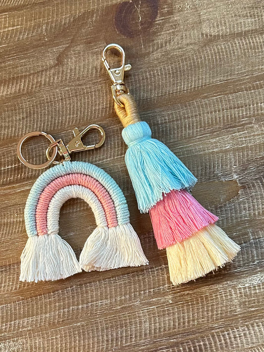 Rainbow and tassel keychain set