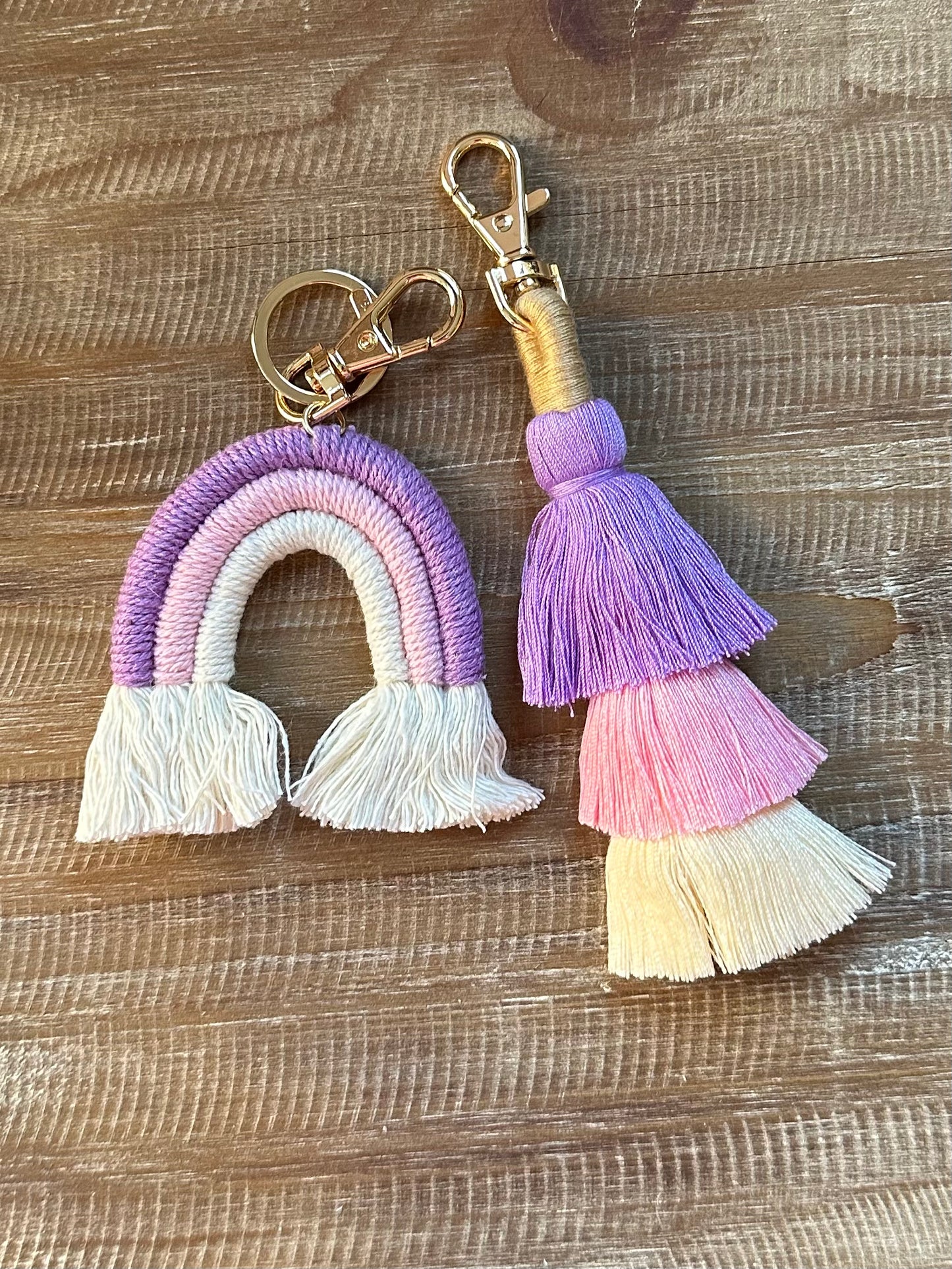 Rainbow and tassel keychain set